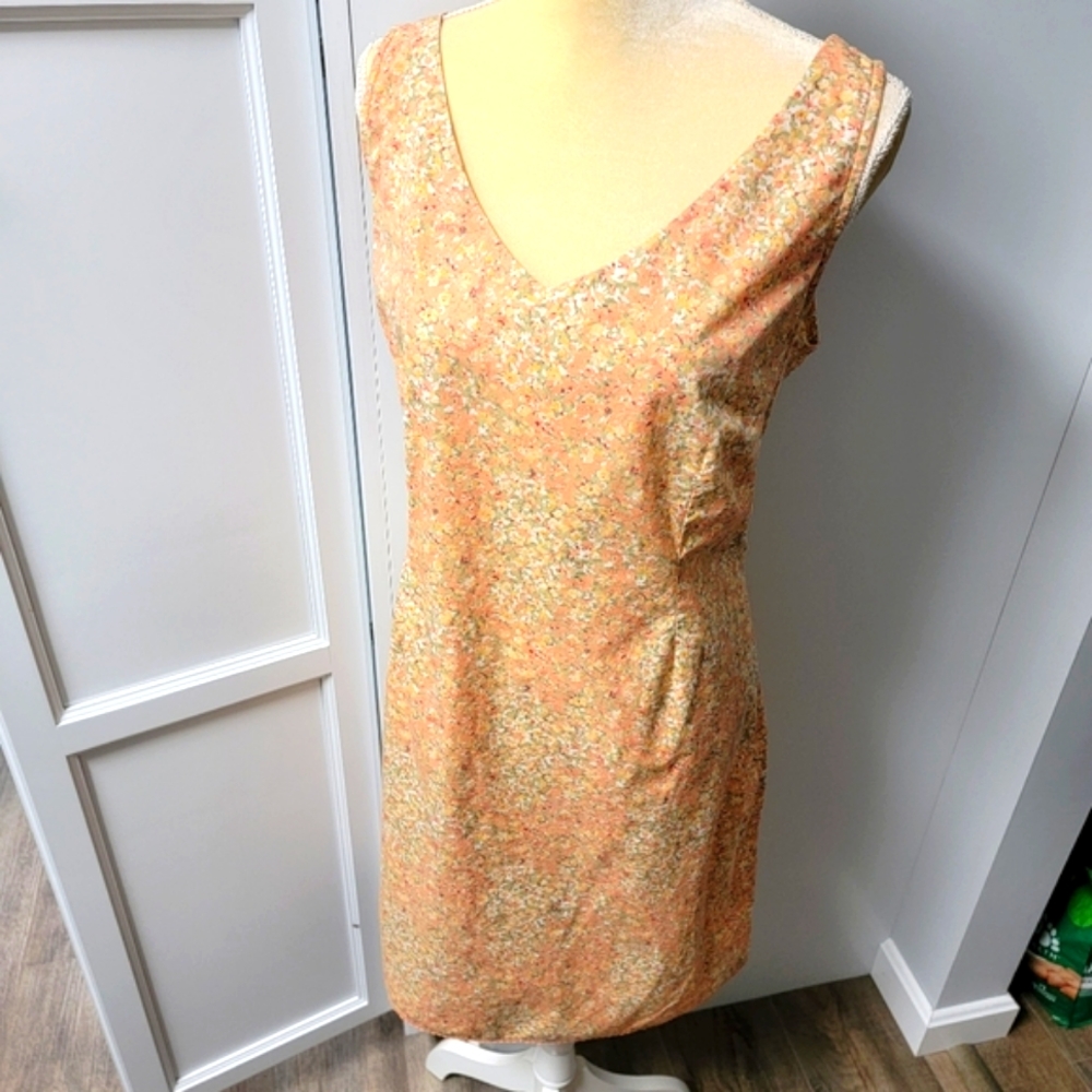 GH Bass Vintage Sun Dress Orange Ditzy Floral Sleeveless V-Neck Back Zip Size 14